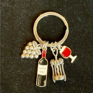 Wine Themed Silver Keychain with Charms